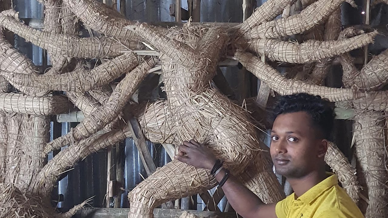 Durga Mata idol making prosess 🙏খর দিয়ে দুর্গা ঠাকুরের বডি তৈরি ❤️ সহজে খর দিয়ে দুর্গা ঠাকুর তৈরি