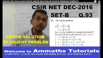 CSIR NET DEC-2016 Q.NO-93 SET-B MATHS SOLUTION | UNIQUE SOLUTION OF CAUCHY PROBLEM (CORRECT)