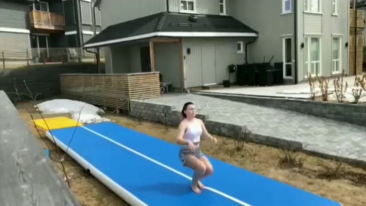 Fast delivery air floor pro blue inflatable tumble track for home YouTube