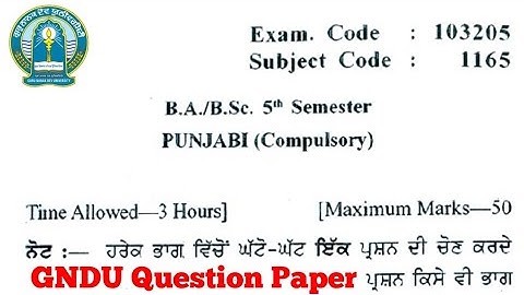 Gndu BA / Bsc 5th Semester Punjabi Compulsory Question Paper || Punjabi Question Paper 2022