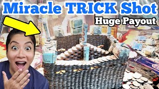 MIRACLE TRICK SHOT Playing The High Limit Coin Pusher