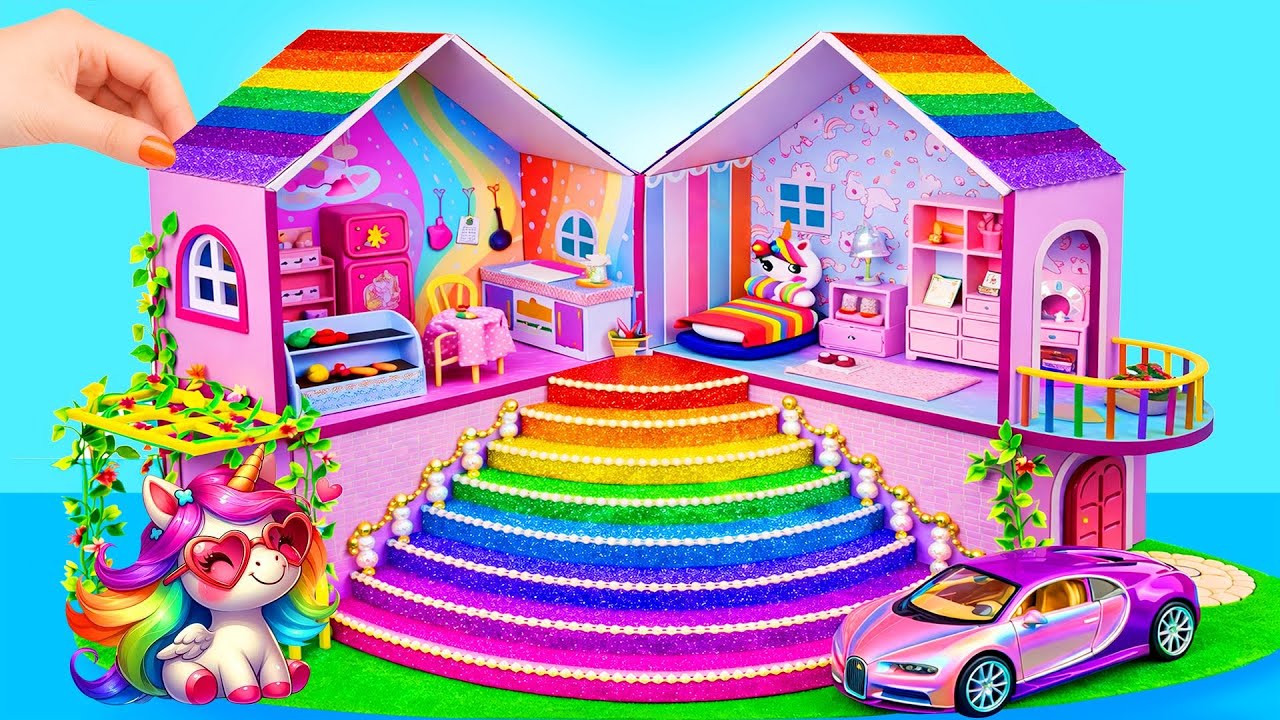 How To Make Cute Unicorn House with Rainbow Stairs | DIYs for L.O.L Dolls