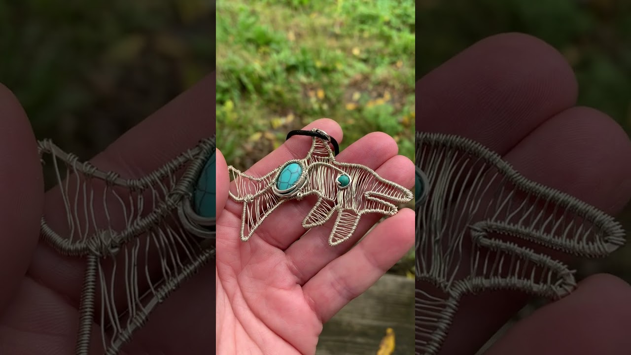 Dolphin Necklace Sterling Silver Wire Wrap Turquoise Pendant Handmade Jewelry