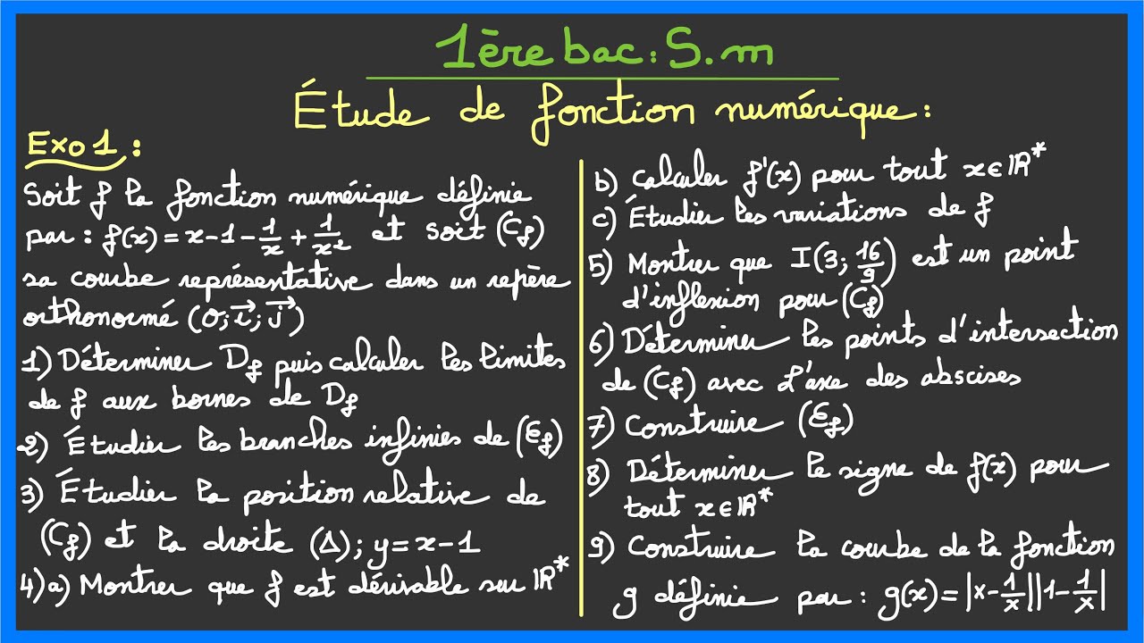 1ère bac S.M : étude de fonction numérique - Exercice de synthèse 1