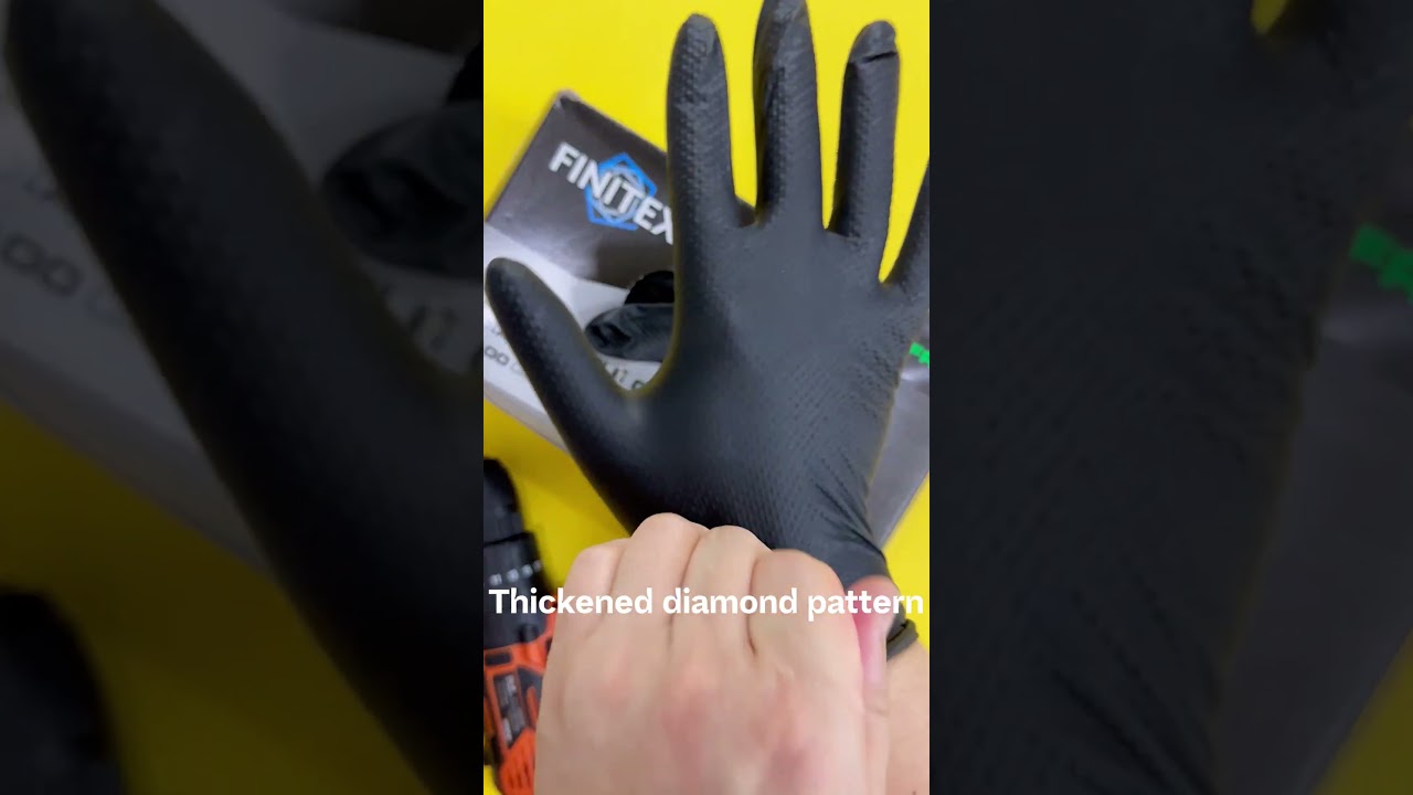 Heavy-Duty Nitrile Gloves for Work – FINITEX 8 Mil Black Diamond Grip 
