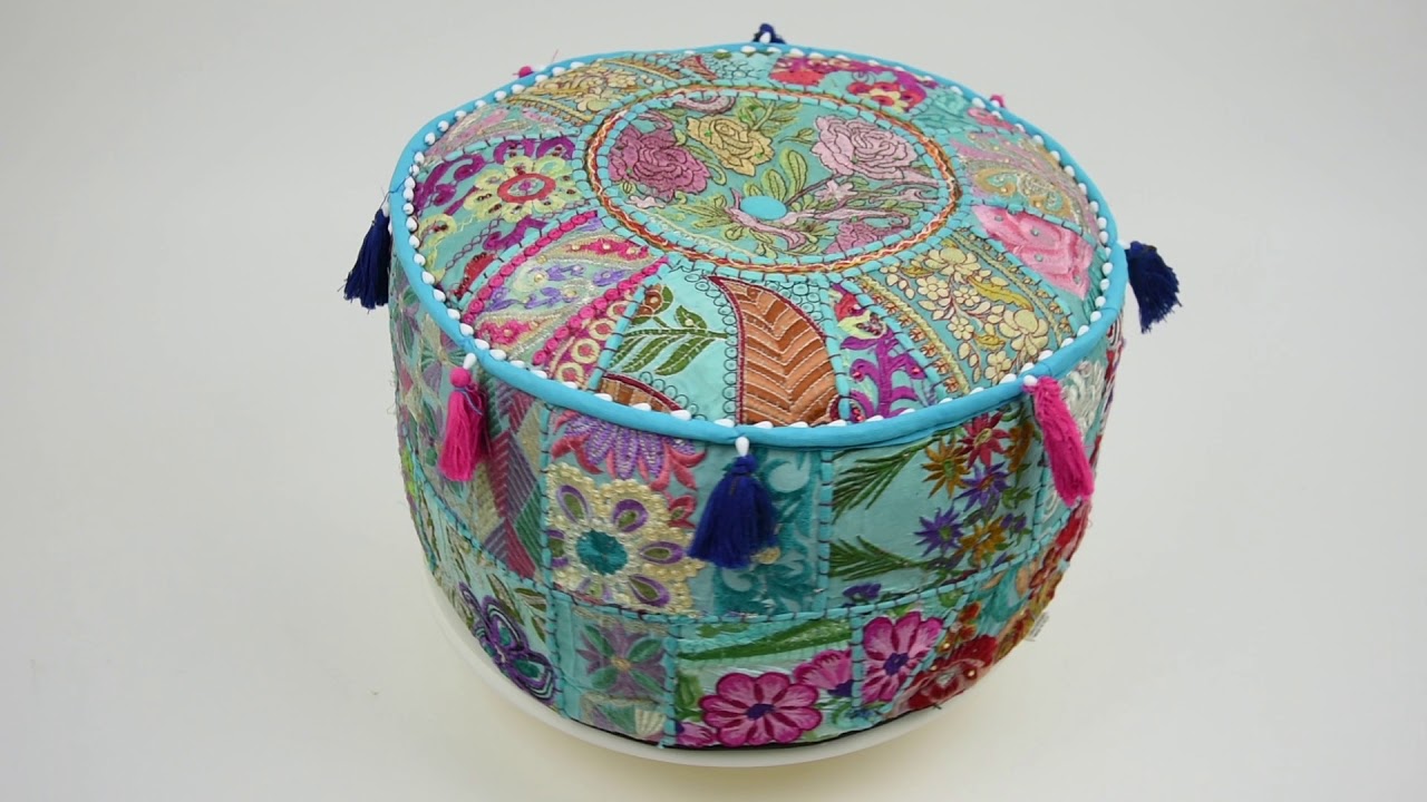 Oosterse turquoise patchwork poef - productvideo Merel in Wonderland.