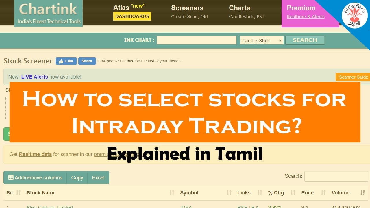 How to Select Stocks for Intraday Trading Explained in Tamil? | How to use Chartink Screener Website
