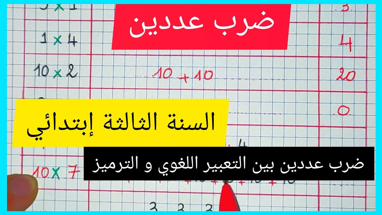 ضرب عددين بطريقة مبسطة  (ضرب عددين بين التعبير اللغوي و الترميز) للسنة الثالثة إبتدائي الجيل الثاني