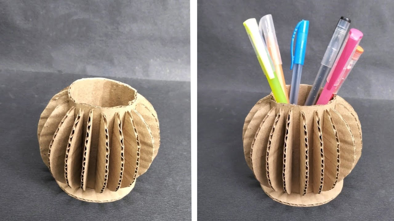 Cardboard Pen Holder Easy Cardboard Craft Idea YouTube