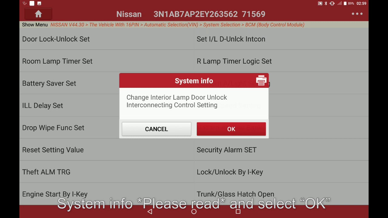 X-431 | Nissan Sentra: Set IL D Unlck Intcon | LAUNCH