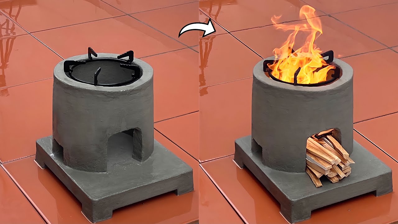 Build an outdoor wood stove with old foam and cement Simple ideas for