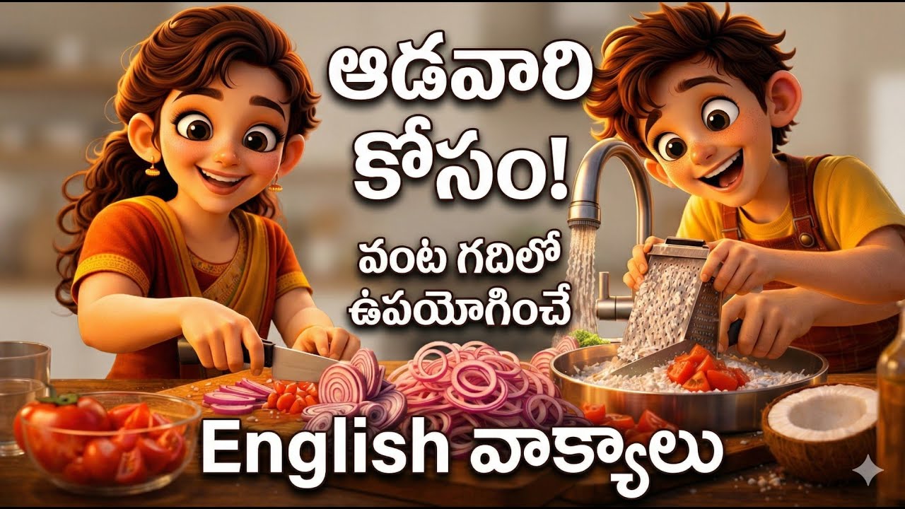 Kitchen Vocabulary & Daily Use English Sentences in Telugu | English for Housewives