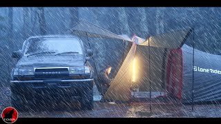 Thunderstorm Camping in a HUGE Motorcycle Tent  Lone Rider Overnight Adventure