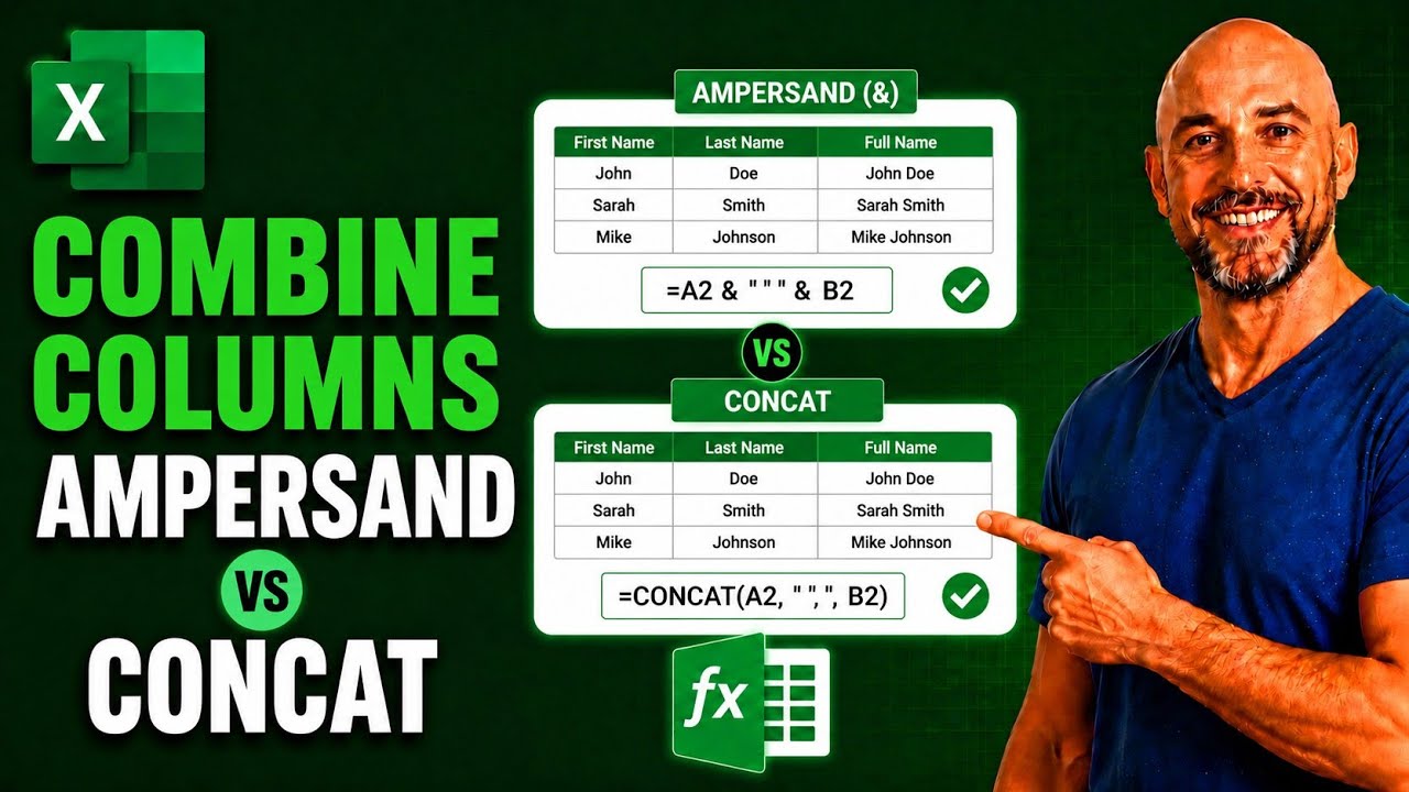 Combine Excel Columns in Seconds | Ampersand vs CONCAT Simplified 