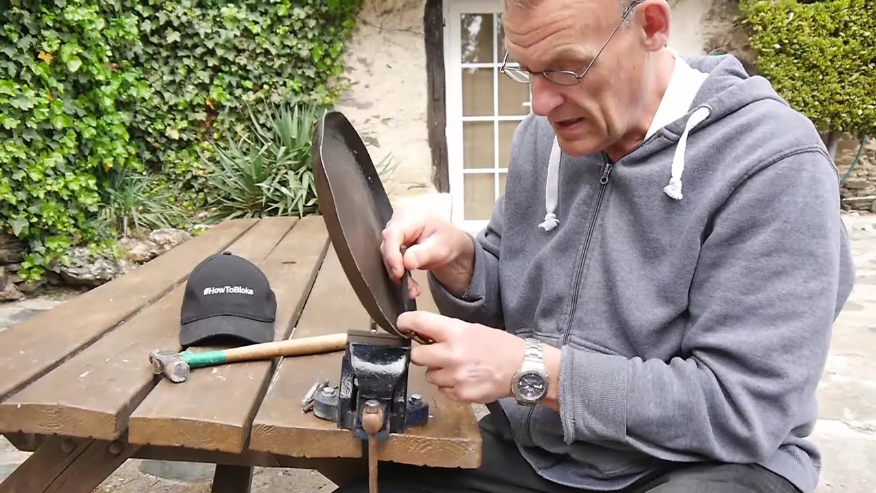 (Clip) Riveted Pan Handle Tightening Hack—using a hammer and a pin punch. READ THE DESCRIPTION.