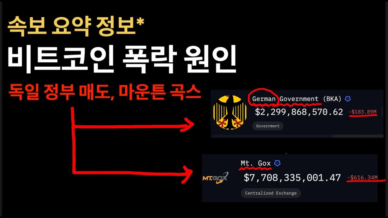 비트코인 폭락 - 독일정부 매도, 마운튼곡스 14만 비트코인 상환 악재
