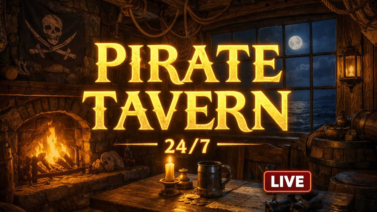 Cozy Pirate Tavern 24/7 🏴☠️ Medieval Bard Music for Relax, Focus & Sleep