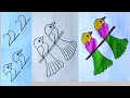 How to turn number 2222 into love birds  easy birds drawing  easy love birds amazing drawing trick