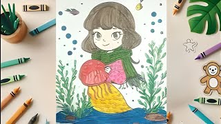 Cute Mermaid coloring book | Mermaid coloring Page