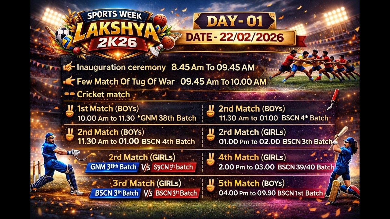 DAY 01 LAKSHYA 2K26 DAY 01 🔥| Full Cricket Match Schedule & Tug of War | GCON Barmer Sports Week