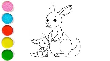 Kangaroo with baby Drawing, Painting & Coloring For Kids and Toddlers_ Kids Art