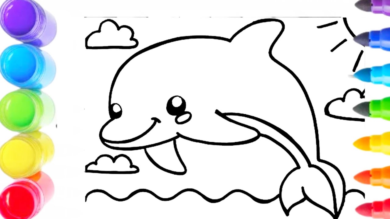 Draw and Color a Cute Dolphin (Drawings for Kids)