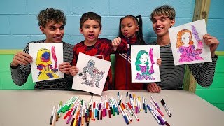 3 MARKER CHALLENGE w/ our LITTLE BROTHER and LITTLE SISTER!!