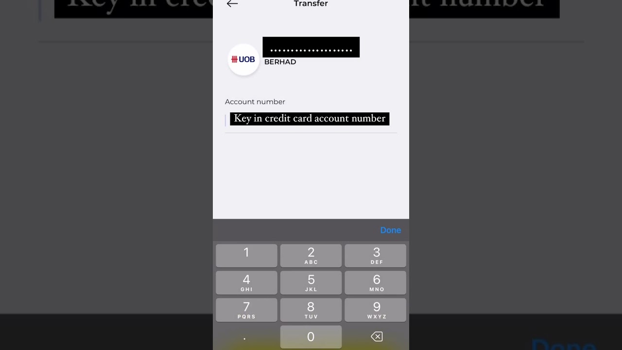 How I transfer money to UOB Tomorrow app, from city bank credit card user to uob credit card user.