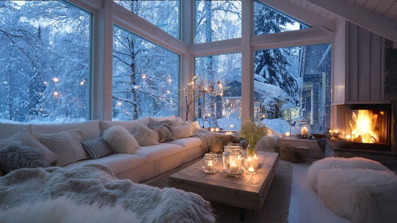 🎶 Peaceful Piano & Fireplace Glow | Soft Snowy Night Mood for 3 Hours Relaxation