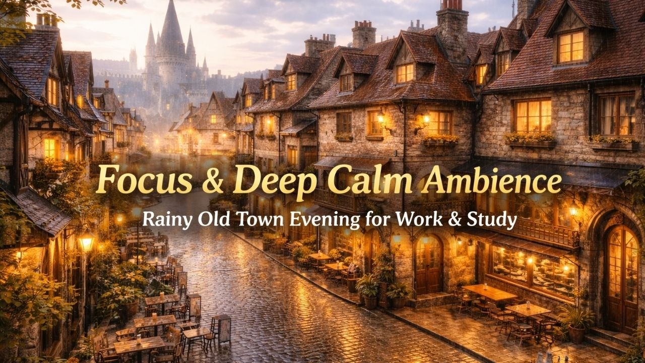 Focus & Deep Calm Ambience | Rainy Old Town Evening for Work & Study