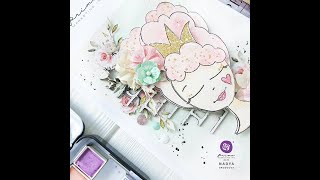 Easy and nice card tutorial featuring Julie Nutting stamp by Prima marketing