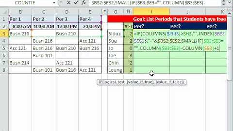 Excel Magic Trick 609: Array Formula To Return Multiple Items - List Periods That Students Have Free