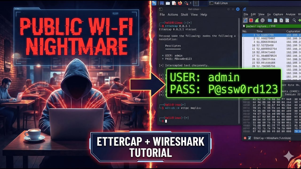 كابوس الشبكات العامة 😱: كيف يتم اعتراض كلمات السر في الهواء؟ (شرح Ettercap + Wireshark)