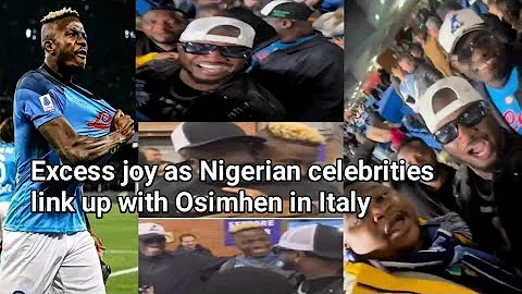 Psquare, cubana chiefpriest meet Osimhen after Napoli match of UEFA champions league