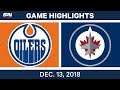 NHL Highlights | Oilers vs. Jets - Dec 13, 2018