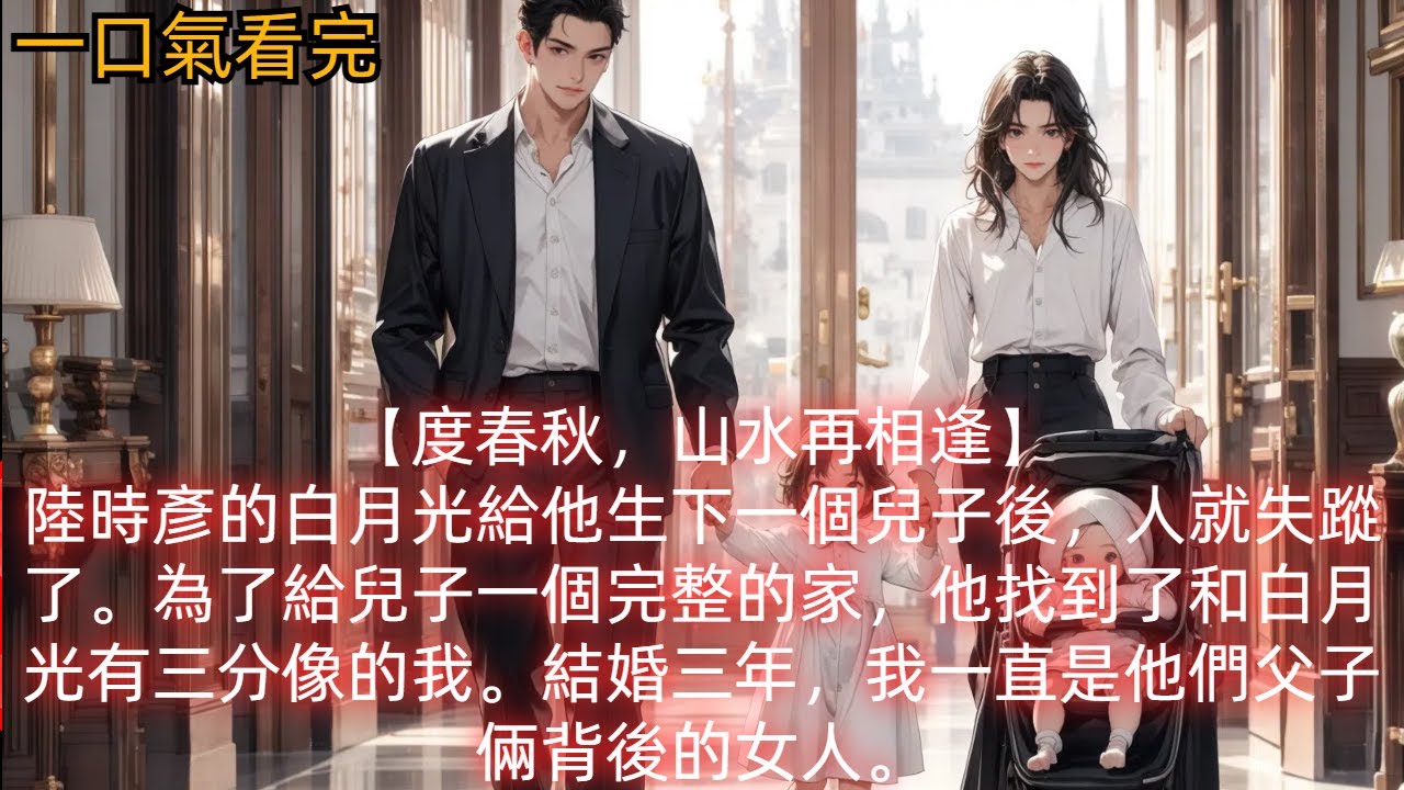【度春秋，山水再相逢】陸時彥的白月光給他生下一個兒子後，人就失蹤了。為了給兒子一個完整的家，他找到了和白月光有三分像的我。結婚三年，我一直是他們父子倆背後的女人。