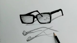 fine art | 3D drawing of sunglasses and headphones | still life drawing | Artist Drawings