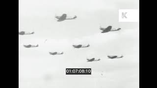 1940s UK, WWII Royal Air Force Spitfire and Hawker Typhoon Aircrafts In Flight