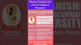 Pharma Faculty &amp; Regulatory affairs Job opportunities for Pharmacy Candidates