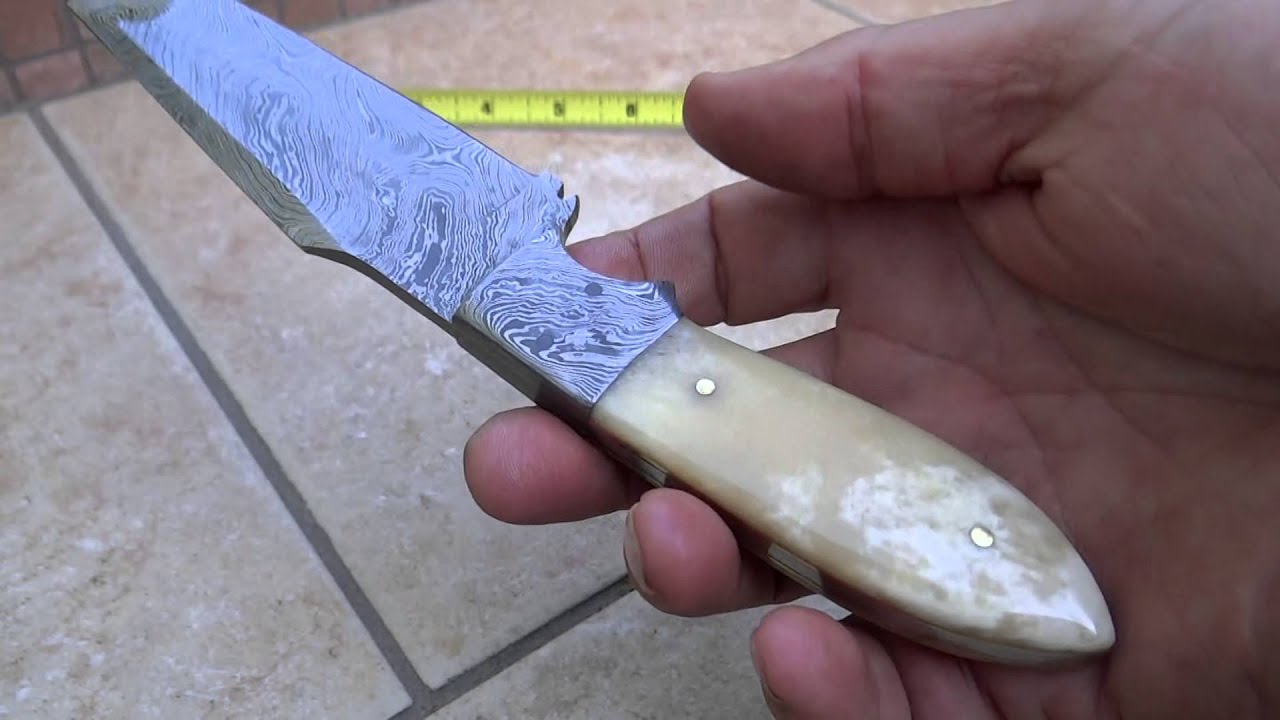 DKC-515 WHITE Stag DKC Knives Custom Hand Made Damascus Hunting Pocket Folding Bowie Knife