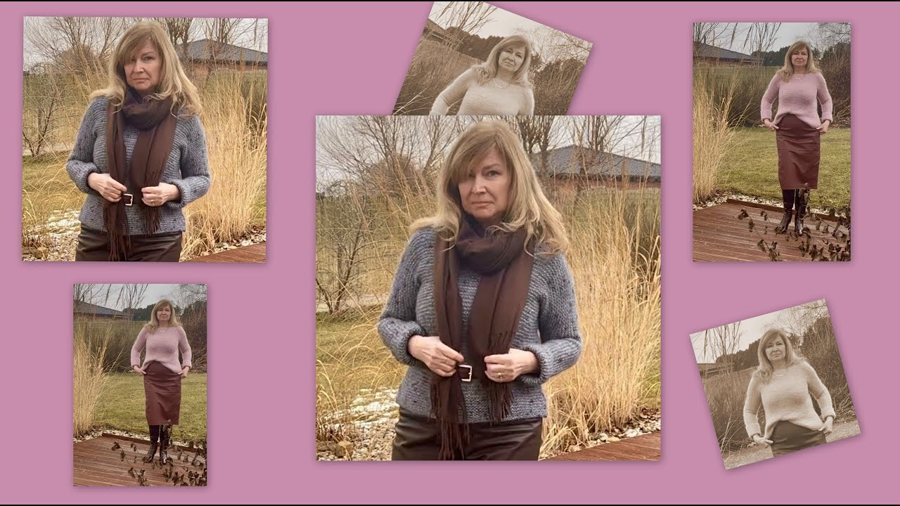 Jednoduchý svetr pletený hladce s dvěma variantami výstřihu.