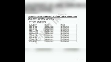 Final Datesheet of BCOMG course for June TEE 2022