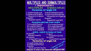 MULTIPLES AND SUBMULTIPLES  TRIGONOMETRY FORMULAE 1 B. INTER FIRST YEAR 11TH CLASS ARSHAD SIR