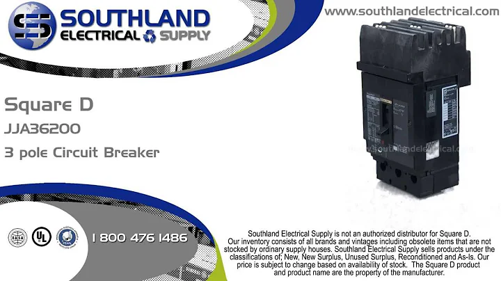 Square D JJA36200, 200 Amp, 600 Volt, 3 Pole, Powerpact I-Line Circuit Breaker