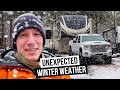 Hunkering down in a snowstorm  cozy winter rv camping arizona