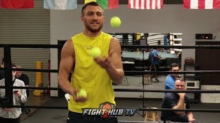 VASYL LOMACHENKO SHOWS NEW TRICKS FOR BOXING BY JUGGLING TENNIS BALLS! CRAZY HAND EYE COORDINATION