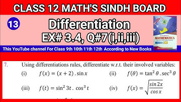 Class 12 Maths Unit 3 Exercise 3.4 Question 7(i,ii,iii)  Differentiation / Derivative