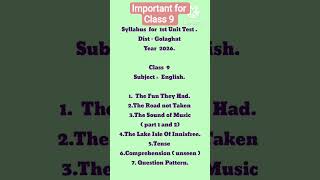 Class 9 1st unit test Syllabus। English #1stunittest2026 #unittests