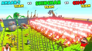 SHINCHAN UPGRADED TEAM vs CHOP TEAM vs AMAAN TEAM in Animal Revolt Battle Simulator | Dinosaur Game