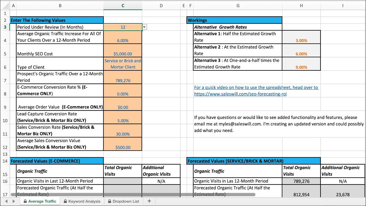 SEO ROI Analysis & Forecasting Calculator Tutorial